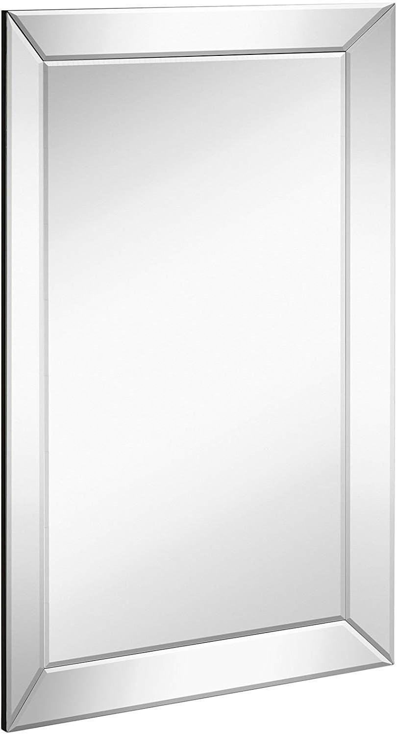 Hamilton Hills Large Framed Wall Mirror With Angled Beveled Mirror Frame Silver Backed Glass Panel Vanity, Bedroom, Or Bathroom Luxury Mirrored Rectangle Hangs Horizontal Or Vertical 51cm x 76cm