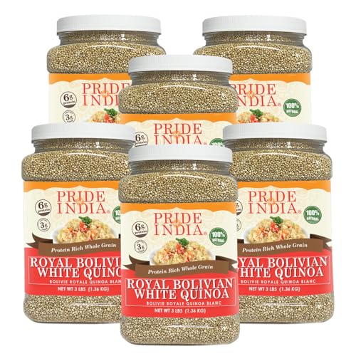 Pride Of India - Paquete de 6 – Quinoa real blanca natural – grano entero de grado superior, tarro de 3 libras