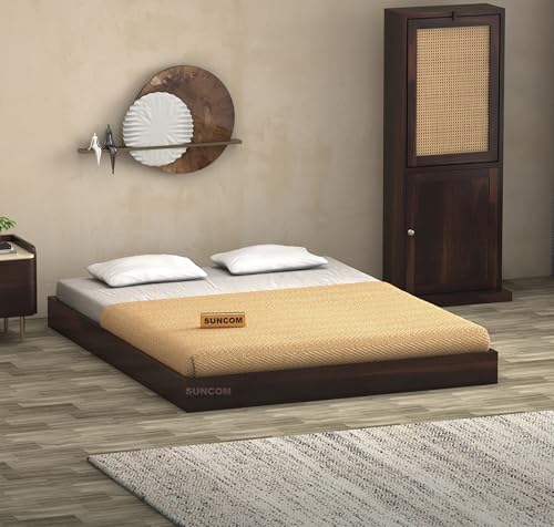 Image of SUNCOM Sheesham Wood Low Height Queen Size Bed Without Storage Wooden Double Bed Cot Palang for Bedroom Living Room Furniture (Walnut Finish)