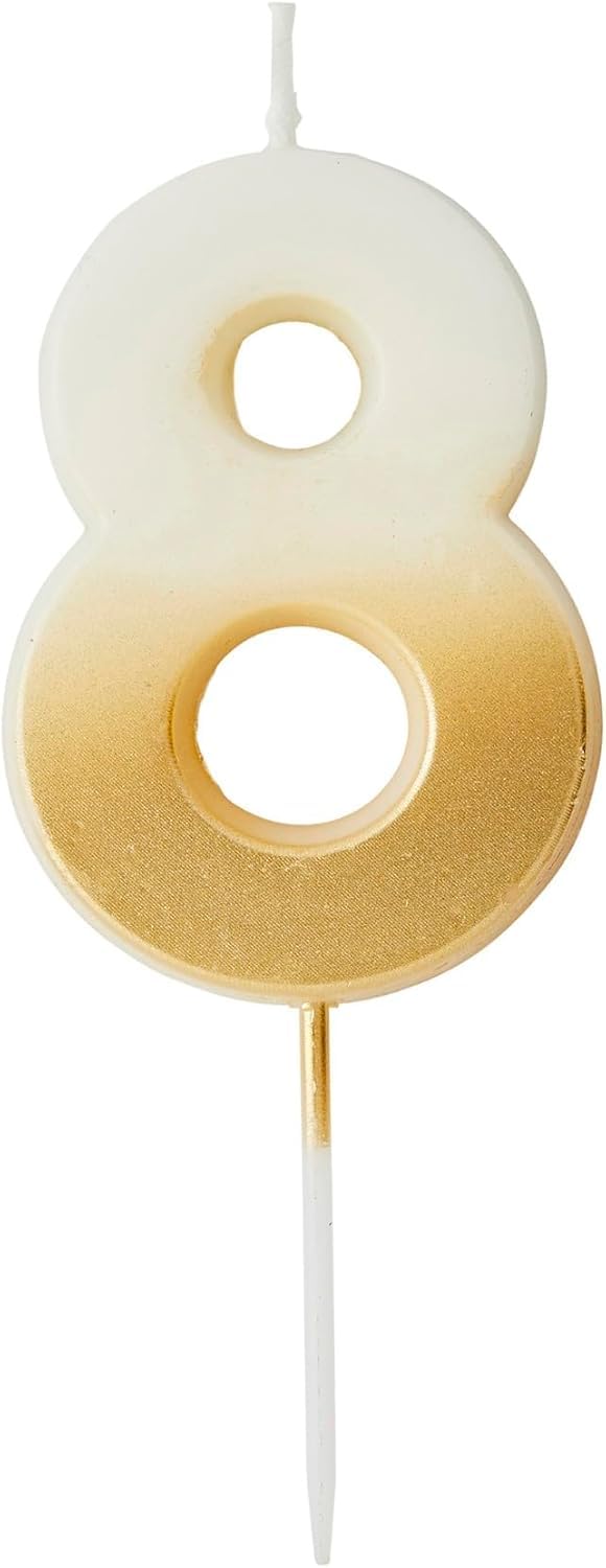 Gold Ombre Number 8 Birthday Candle