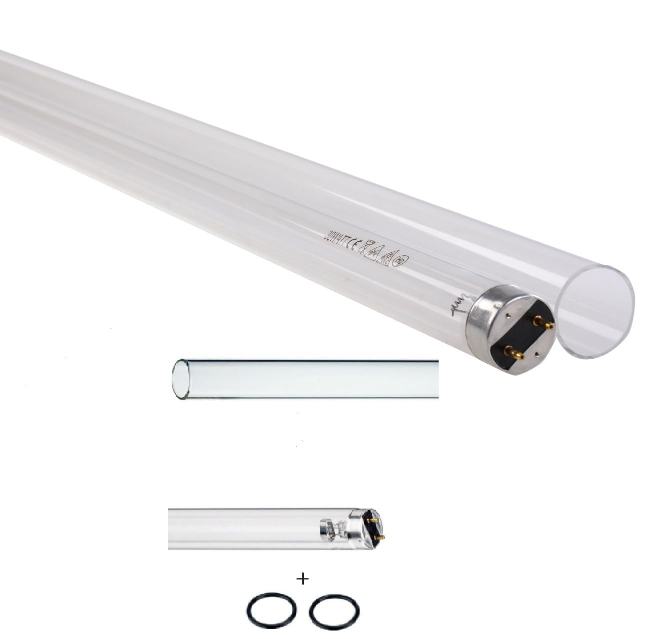 Koi Herdecke 55 Watt UVC Ersatzlampe für Teichklärer | TL Sockel | Quarzglas Set 895mm | 8000h Betriebsdauer | 2x Dichtring für TMC Pro Clear Ultima | UV Wasserklärer Lampe für Teichfilter