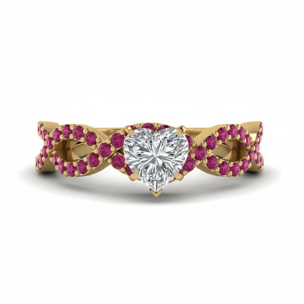 Anillo de compromiso de oro amarillo para jurar amor infinito con un corazón 8
