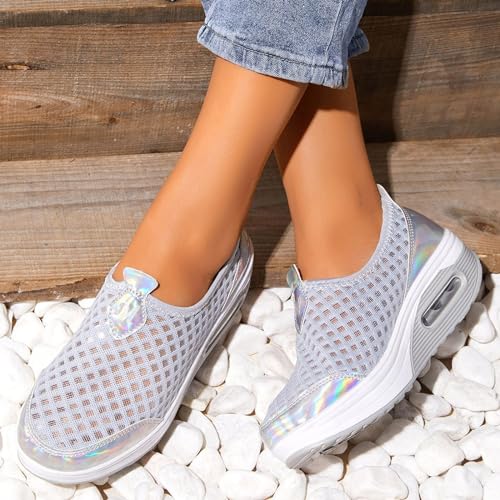 Orthopedic Walking Shoes for Women,Fashion Sneakers for Women 2024 Comfortable Arch Support Shoes Breathable Lightweight Mesh Air Cushion Athletic Shoes Low Wedges Platform Sneakers2