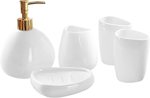 Juego de accesorios de baño de cerámica de 5 piezas, el juego de soporte para cepillos de dientes blanco incluye 1 dispensador de jabón, 1 soporte disponible en Yaxa Venezuela