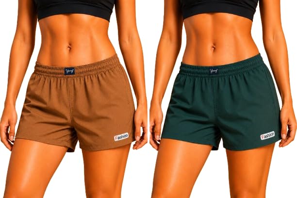 Women’s Nature-Inspired Athletic Shorts Set | Minimalist Forest Green & Clay Brown Gym Shorts-picture-27