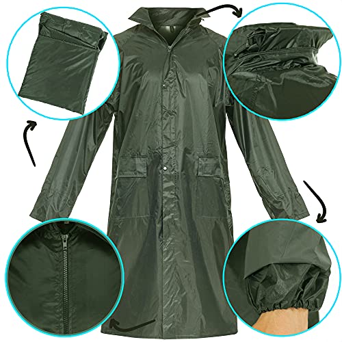 BWOLF POSEIDON Arbeitsmantel Regenmantel Herren Regenmantel Wasserdichte Lange Regenjacke Outdoor Wiederverwendbare Regenbekleidung mit Kapuze (Grün, 2XL)
