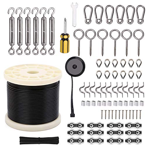 Wayska Outdoor String Light Hanging Kit, Globe String Light Suspension Kit, 250Ft Stainless Steel Cable Light Guide Wire Rope with Turnbuckles and Hooks for Patio,Backyard Lighting Accessories