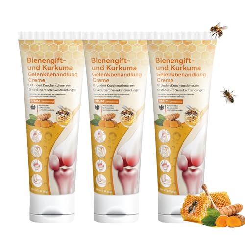 Bienengift und Kurkuma Gelenk Creme, 3 Stück Bienengiftsalbe, Bee Venom Joint Relief Gel, Bienengift Gelenk Creme, Beruhigend, Schmerzlinderung, für Beschwerden in Rücken, Gelenke, Knie (255G)