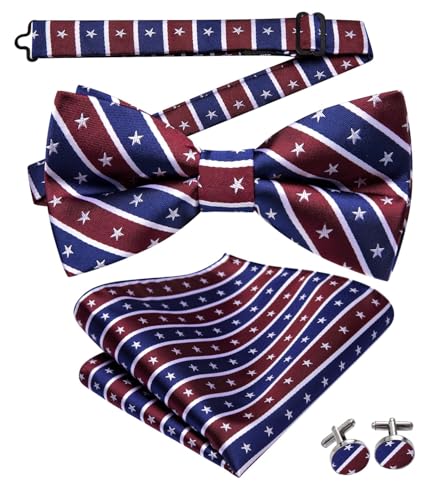 Image of Dubulle Mens Paisley Striped Bowtie Set Pre-tied Bowtie for Men and Pocket Square Set Wedding Business