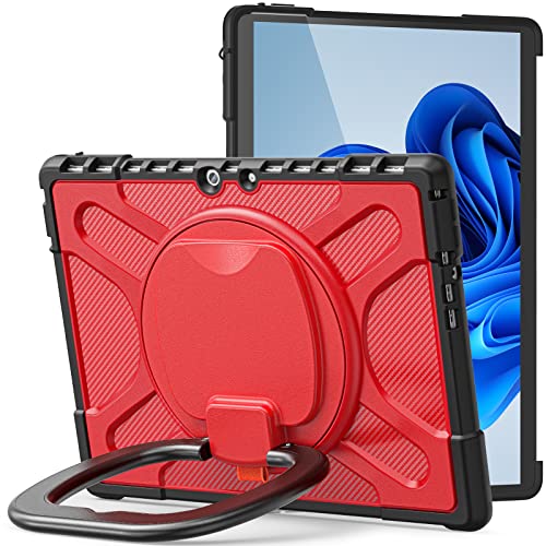 Microsoft Surface Pro 8 13インチケースに対応。高耐久フルボディ耐衝撃カバー W 360度回転ハンドルスタンド タイプカバーキーボード対応 (レッド)