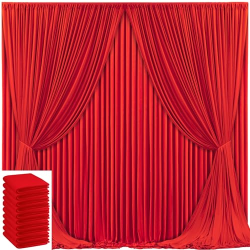 Image of 50x10ft Red Backdrop Curtain for Wedding Parties Wrinkle Free Fabric Red Drapes Backdrop Decoration for Baby Shower Birthday Photography Decoration 10 Panels, 5ft x 10ft