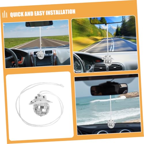 Gatuida - Accesorios para espejo retrovisor de auto: 2 piezas de bola espejada colgante con sombrero de vaquero, decoración disco ball para auto y hogar miniatura 3