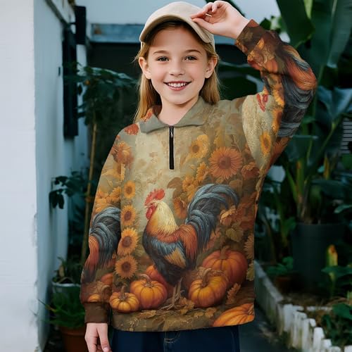 Image of AmzPrint Girls Graphic Quarter Zip Coat Long Sleeve Lightweight Oversized Athletic Running Hoodies For Kids Teen Girls