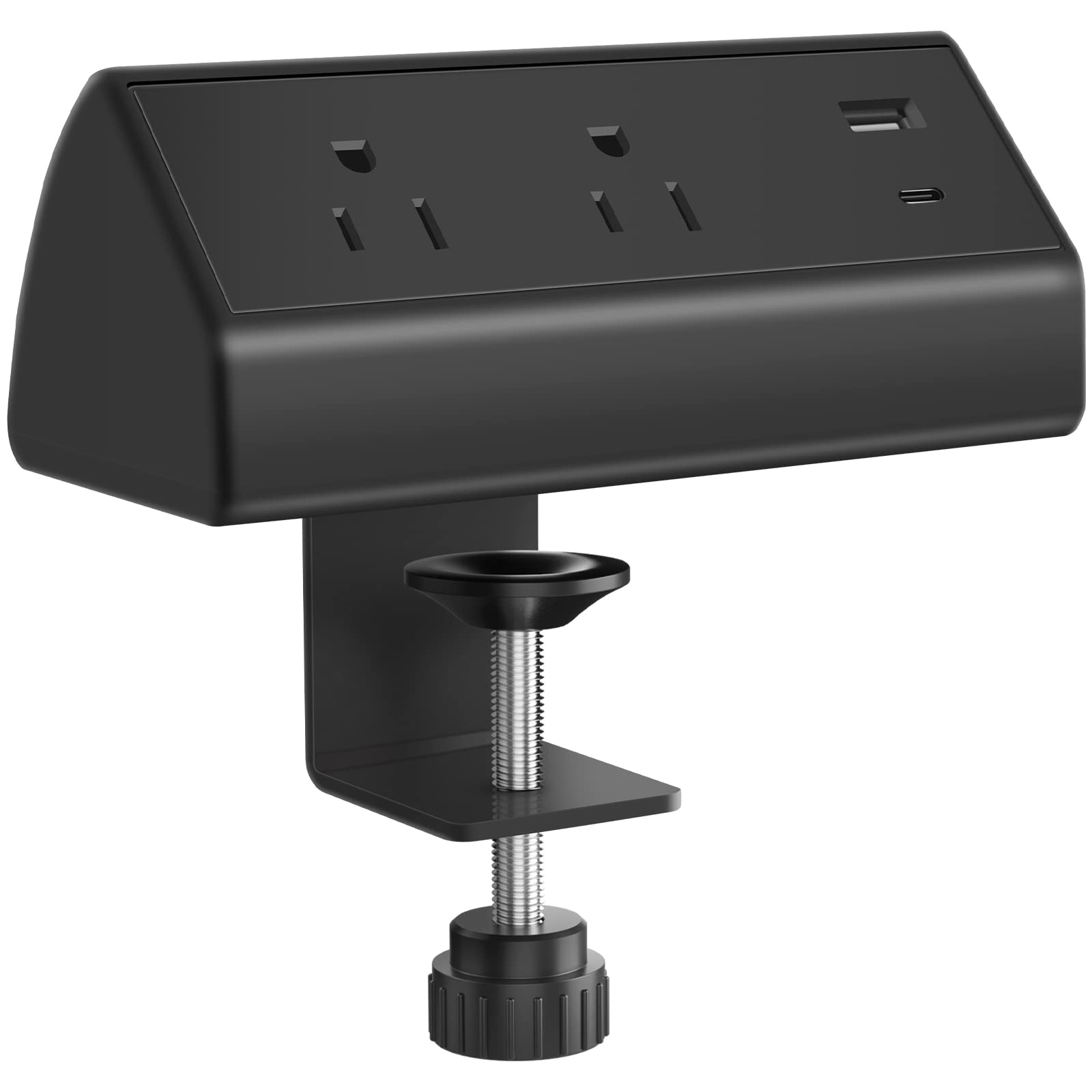 CCCEI Desk Power Strip with 18W USB C Fast Charge Port, White 800J Surge Protector Clamp Desktop Outlet, Table Edge Mount Socket 6FT and Fit 1.6 inch Tabletop Edge Thick.