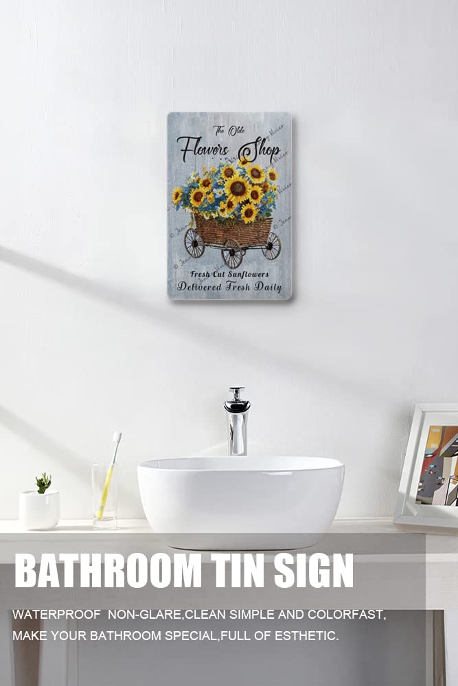 Targa rustica con girasole in latta, vintage, in metallo
