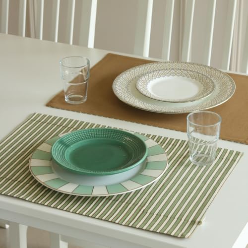 Image of THE YARD HOUSE Placemats - Reversible & Wipeable Cotton Placemats (Sage Mirage & Tan, Set of 6)