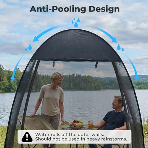 Image of Alvantor Pop Up Screen House Tent 7x4 FT, Snap-fit Black Mesh Screen Gazebo with Peaked Roof, Portable Screen Room Canopy Shelter with Sunshade & Sandbags for Camping, Backyard, Picnic