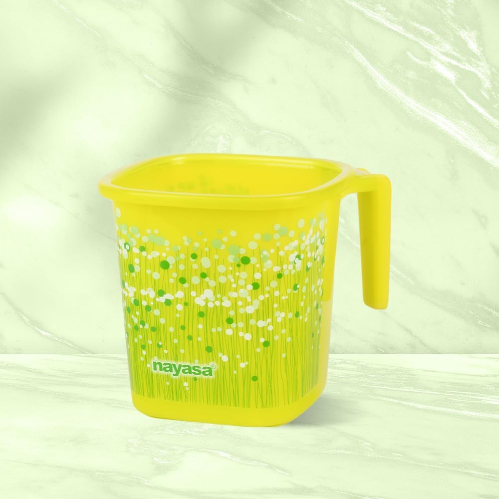 Nayasa Plastic Square Ring Funk Mug, 1.5 Liter | Mug for Bathroom | Unbreakable Material | Green