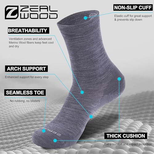 Image of No Show Athletic Socks, ZEALWOOD 3 Pairs Merino Wool Ultra-Light Running Tennis Golf Socks for Men Women