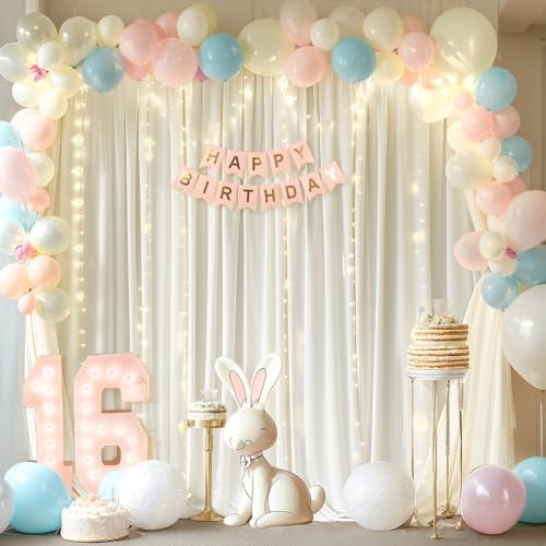 Cortinas de fondo crema con luces 2 paneles 5x10ft miniatura 5