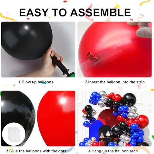 Image of Red Blue and Silver Balloon Arch Garland Kit, Black Red Blue Confetti Silver Balloons for Man Boys Kids Baby Shower Birthday Graduation Party Decorations