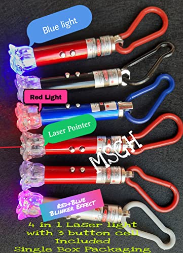 Image of MSGH Birthday Party Return Gift (Pack of 1 /2 /6 /12 PCS) 4 in 1 Laser Pointer,LaserTorch with Emergency Hazard LED Light and Key Chain Hook / 3 Button Size Cells for Kids Boys & Girls (Pack of 1 PIECE)