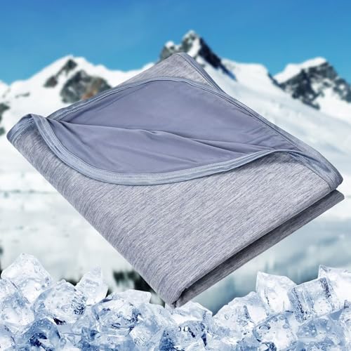 Image of HOMFINE Cooling Blanket for Hot Sleepers Oversized Size, Blue 120 inchx120 inch | Dual-sided mica nylon cool, Q-Max 0.439 instant cool, Lightweight & breathable for night sweats & menopause, Machine washable
