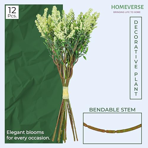 Image of Homeverse Fresh Lavender 12Pcs Lavender Fake Plant 14Inch Height Bouquet, Green Stems Bundled for Decorative Items for Diwali, Home, Room, Office, Bedroom, Anniversary, Deepawali (Yellow)