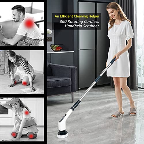 Electric Spin Scrubber, Cordless Bath Tub Power Scrubber with 8 Replaceable Drill Brush Heads, Shower Cleaning Brush with Adjustable Handle for Bathroom, Tile Floor & Car - Image 3