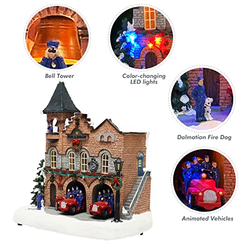Bâtiment de village de Noël caserne de pompiers lumineuse LED