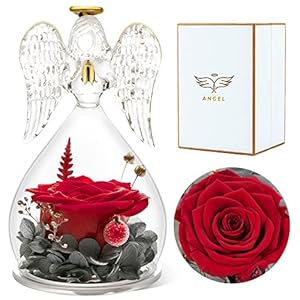 Angel Rose Figurines Angel Gifts for Women, Preserved Real Rose Glass Angel Gifts for Her Grandma Mom, Angels Figurines…