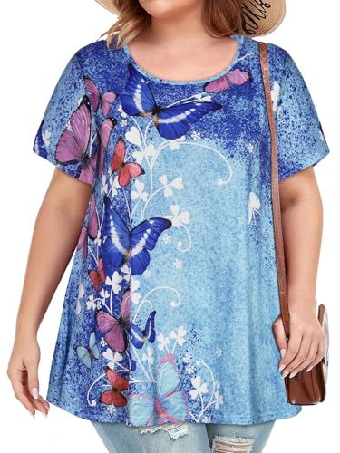 Image of JOELLYUS Plus Size Tops for Women Tunic Floral Casual Short Sleeves T Shirts Flowy Blouses 2026