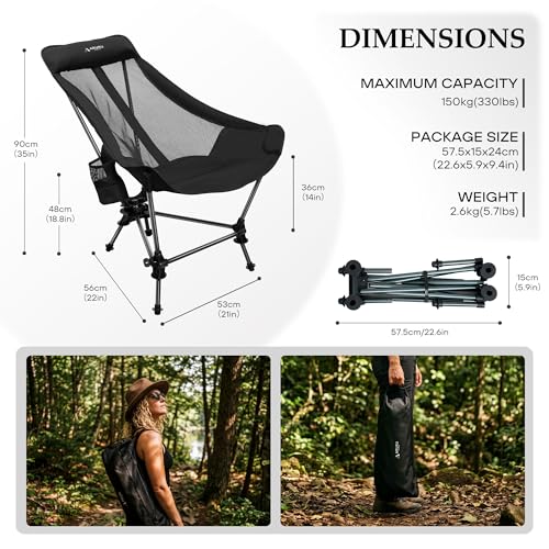 Silla Plegable de Camping ARURU 629 Ligera con Respaldo de Malla y Almohada para Cabeza miniatura 3