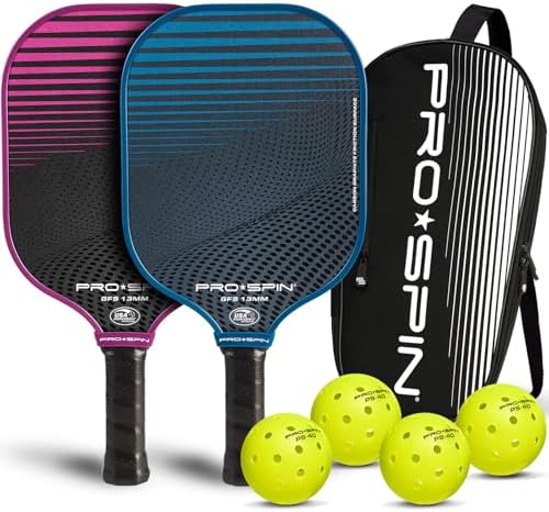 PRO SPIN Carbon Fiber Pickleball Paddles Set of 2 or Single | Lightweight Pickleball Set with Indoor/Outdoor Balls, Bag & Covers – Durable Pickle Ball Paddle Gift for Men, Women & Families