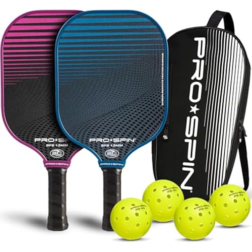 PRO-SPIN Carbon Fiber Pickleball Paddles Set of 2 | Lightweight Pickleball Set with Indoor/Outdoor Balls and Bag – Durable Pickle Ball Paddle Gift for Men, Women & Families