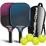 PRO-SPIN Carbon Fiber Pickleball Paddles Set of 2 | Lightweight Pickleball Set with Indoor/Outdoor Balls and Bag – Durable Pickle Ball Paddle Gift for Men, Women & Families