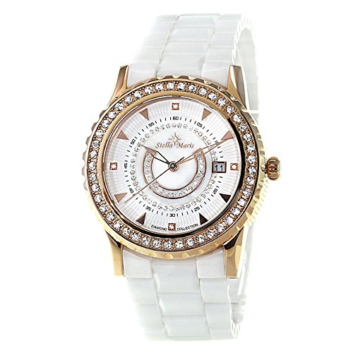 Stella Maris STM15Z3 - Montre Femme Quartz Analogique Cadran blanc Bracelet Céramique blanc avec diamants et éléments Swarovski