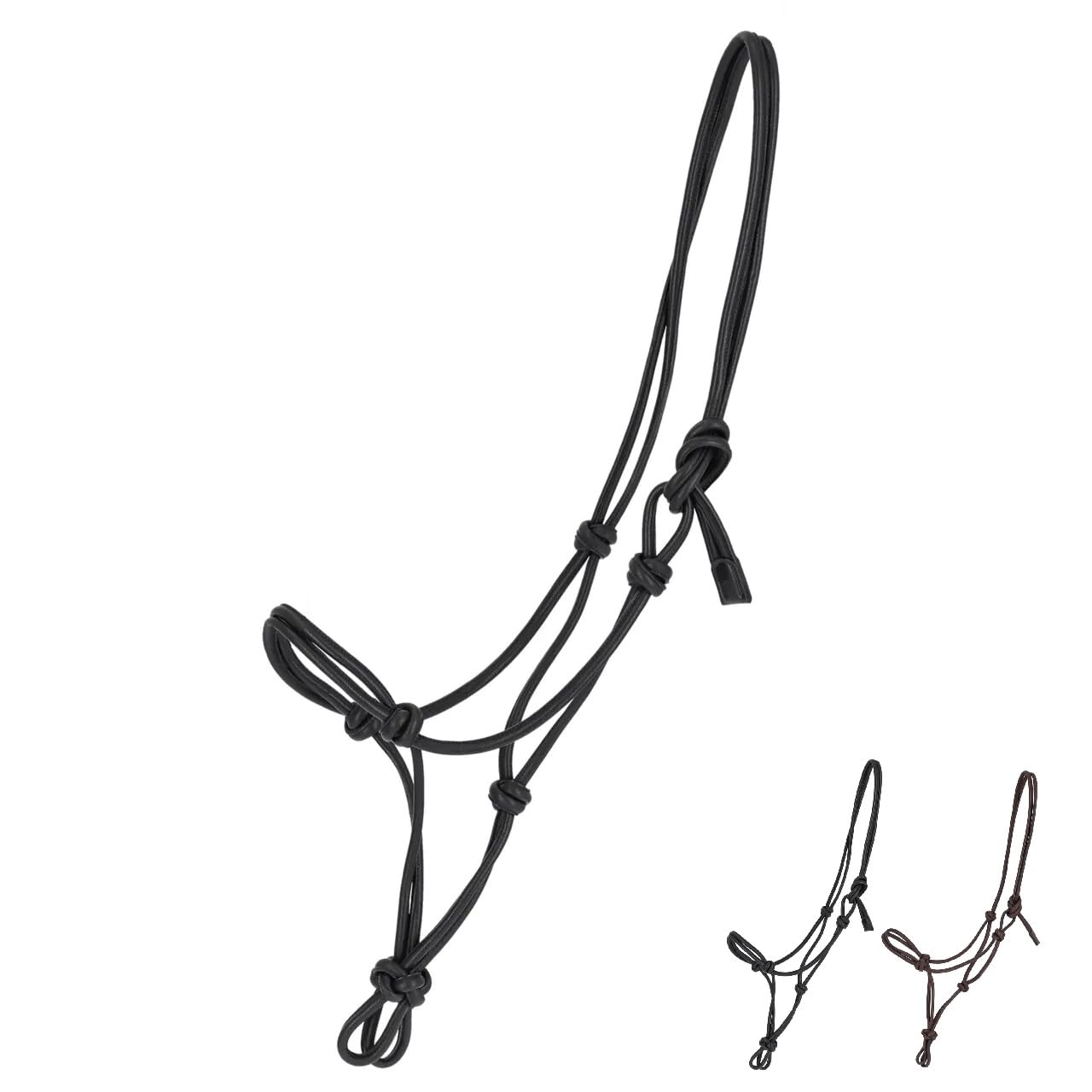 NETPROSHOP Leder Seilhalfter für Pferde - Knotenhalfter für Bodenarbeit und gebissloses Reiten - Größen: Pony Cob Full - Farben: Braun Schwarz, Groesse:Cob, Farbe:Schwarz