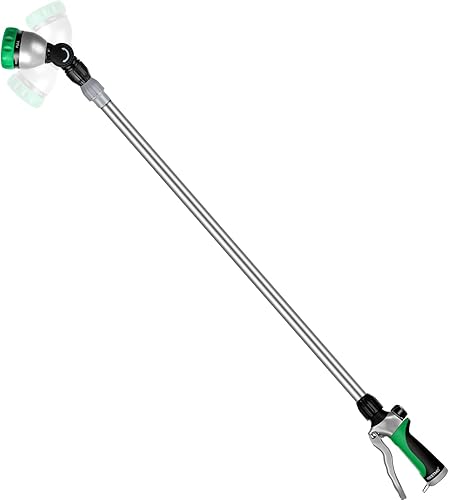 RESTMO Varita de riego de metal de 36 a 60 pulgadas (3-5 pies), tubo telescópico largo Cabezal de trinquete ajustable de 180 7 patrones de rociado