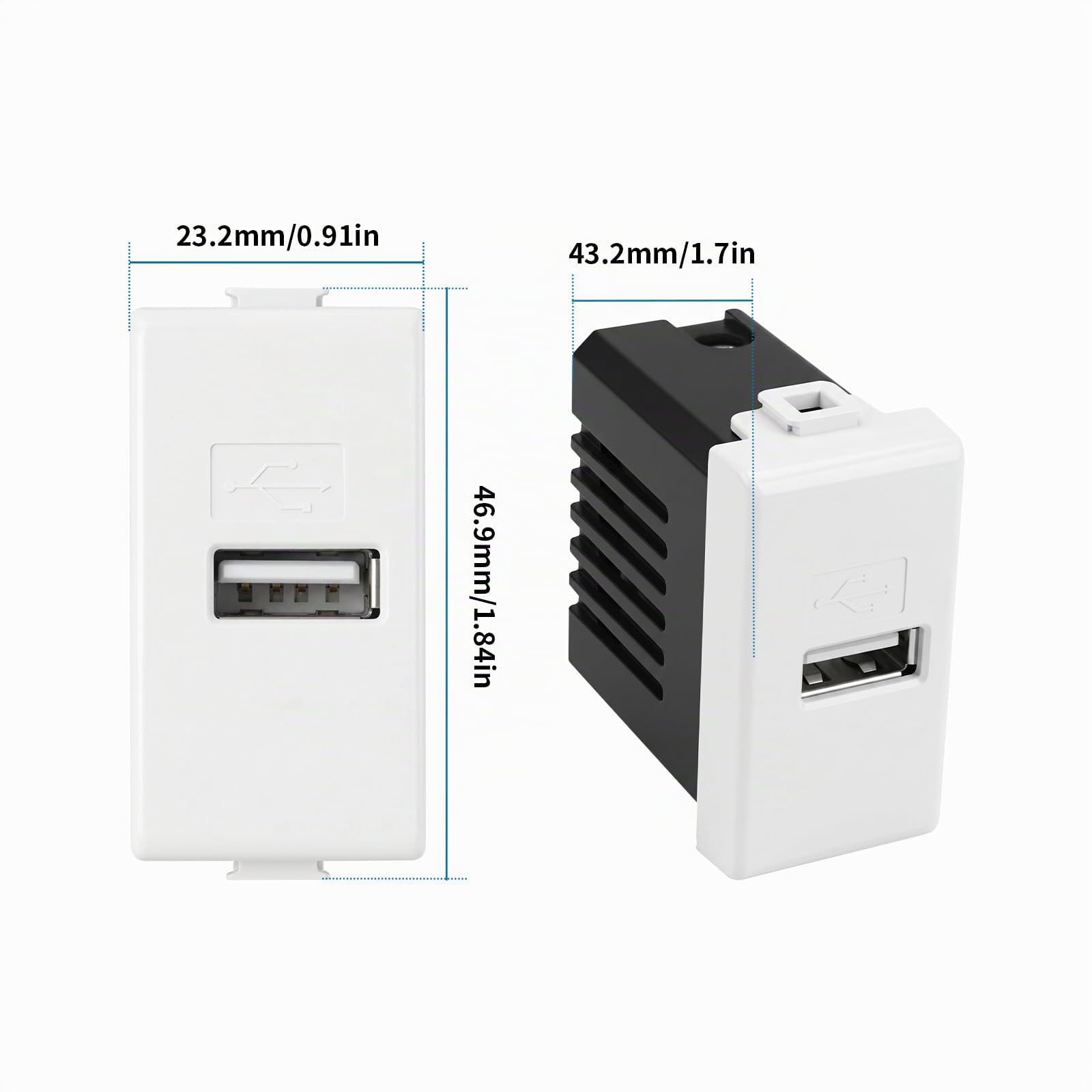 Set 10 Pezzi Presa USB Parete Modulo Caricatore 1 Posto 5V 2.1A Alimentatore Incasso Compatibile Serie Matix Frutto Scatola 503 Bianco Universale Carica Smartphone Tablet Connettore Elettrico
