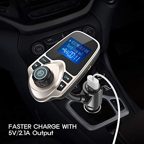 Image of Nulaxy Bluetooth Car FM Transmitter Audio Adapter Receiver Wireless Handsfree Voltmeter Car Kit TF Card AUX 1.44 Display - KM18 Golden