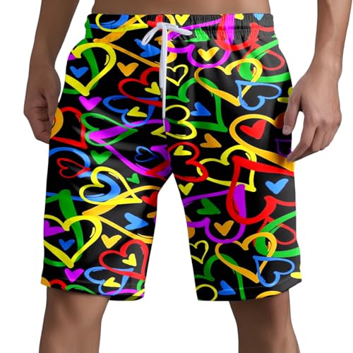 Generisch Pride Rainbow LGBT Pantalones cortos de playa para hombre con bolsillos, pantalones cortos de playa de verano, cintura elástica, pantalones cortos deportivos para hombre, diseño de arco