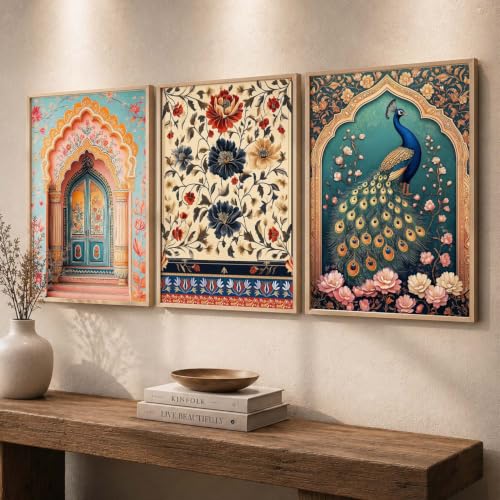 Image of kotart Wall Art Painting With Frame | Paintings Home Decoration For Living Room Bed Room Hotel Wall Decor Digital Reprint Indian Traditional Madhubani Set of 3 (19X25 inch)