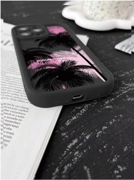 Image of COVERLY Coconut Palm Tree Back Case Cover for iPhone 12 Pro | Hot Goa Vibes Cute Design | Camera Protection | Soft TPU Silicone Fashion Aesthetic Printed Cover for Girls & Women (Black, Shockproof)