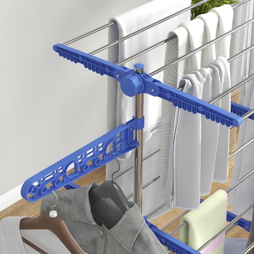 HOMCOM 3-Tier Clothes Airer, Stainless Steel Foldable Clothes Drying Rack with Wheels and Wings, Indoor and Outdoor, Easy Assembly, 142 x 55 x 152cm, Blue - Image 8