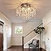 Q&S Small Crystal Chandelier Flush Mount Ceiling Light 3 Lights Modern Chrome Iron Raindrop Crystal Ceiling Fixture for Bedroom Hallway Closet Entryway Stairs