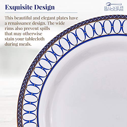 Blue Elegant Plastic Plates For Party, 20 Side Plates 7.5”, Heavy Duty Disposable Plate Set, Fine Dining Plastic Dishes For Elegant China Look, Plastic Dinnerware For Weddings & Events - Renaissance #TOP4
