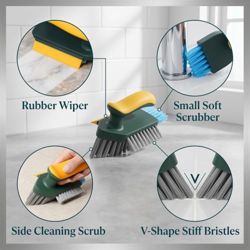 Image of Tile Grout Cleaner Brush, Multifunctional 4 in 1 Gap Cleaning Brush with Scraper, Sponge and Replaceable Brush Head, for Tile Grout, Corners, Sink, Kitchen and Bathroom