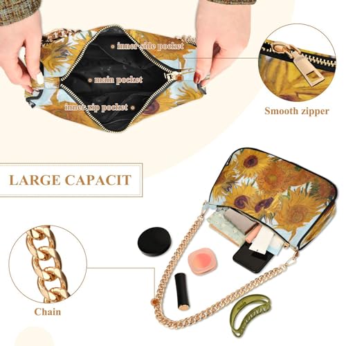 Shoulder Bags for Women Van Gogh Sunflower Hobo Tote Handbag Small Clutch Purse with Zipper Closure154