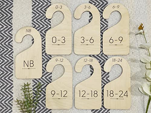 Image of Baby Closet Dividers, Wooden Baby Gifts, Set of 7, from Newborn to 24 Month, Clothes Size Markers for Babies, Organize Babies Closet, Baby Shower Gift Ideas, Newborn Gift